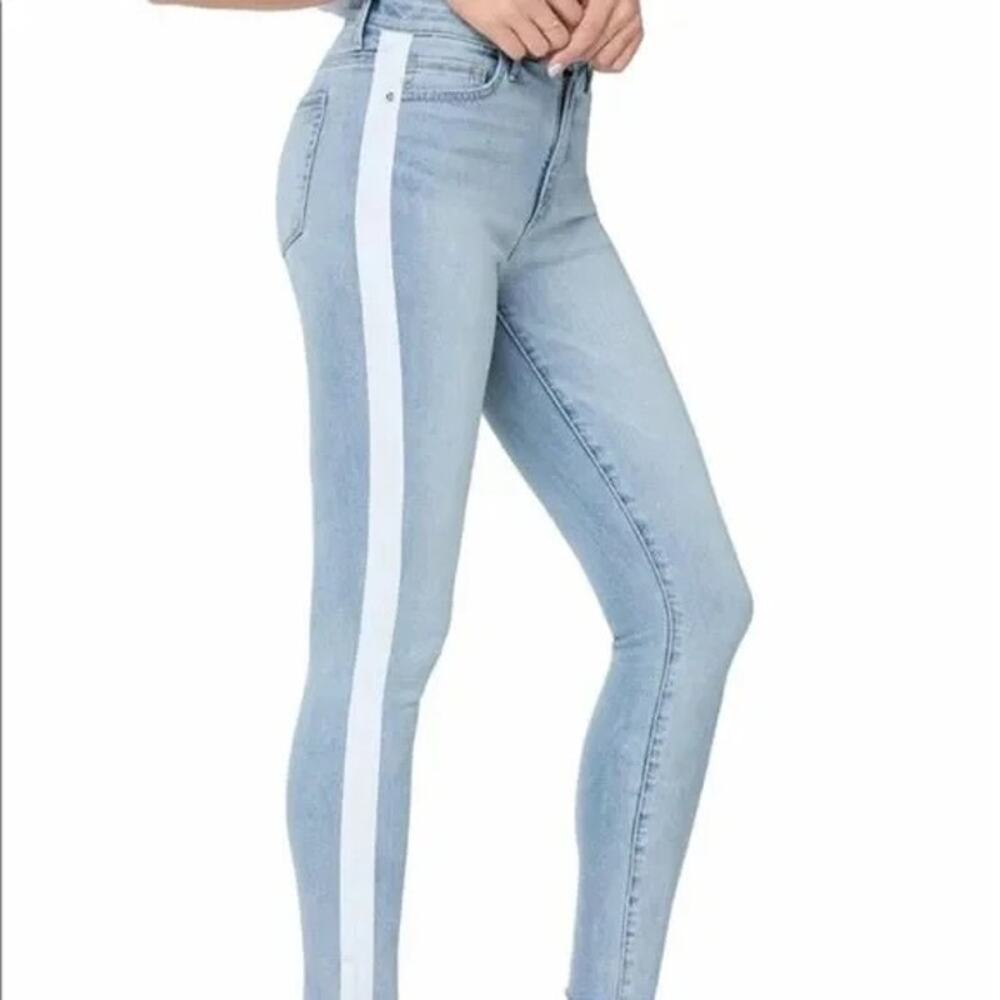 SAM EDELMAN Stiletto Skinny Jeans 28 Light Wash Stripe Raw Hem EUC